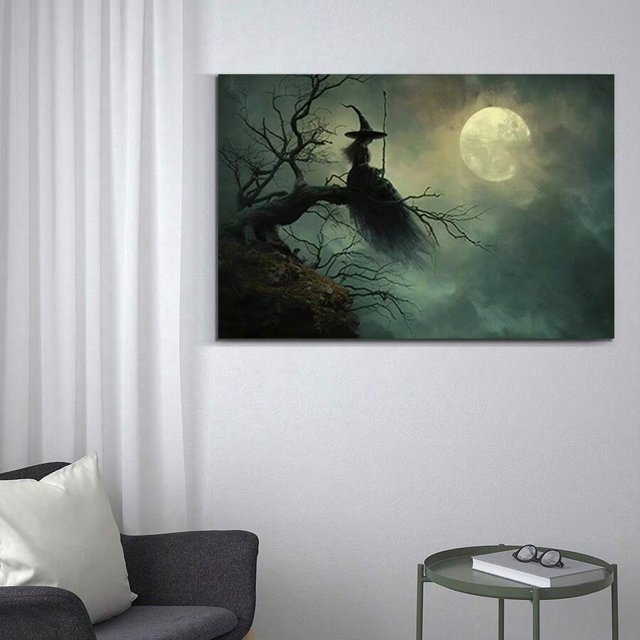 1 Pc Canvas Painting,Classic Anime Halloween Canvas Poster - The Ultimate Moonlight Witch - Beautiful Visual Art Aesthetics, Woodblock Canvas Wall Art Print, Autumn Decoration , Wooden Framed Art,High Quality ,Thickness 2. 25cm/1inch Wall Art Prints Poster Direct Hanging Decor For Home Gifts,Living Room, Bathroom, Bedroom, Kitchen,Bar,Office - 藍色 - 查看 1