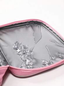 儿童可爱图案午餐袋，保持食物新鲜防漏，耐用可重复使用的午餐手提袋，适合上学、野餐和旅行，配有可调节肩带 - 淡粉蝴蝶 - 查看 4