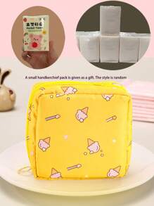 2/1 pieza Bolsa de almacenamiento de toallas sanitarias con pañuelo, bolsa portátil de maquillaje y lápiz labial para mujeres, bolsa de almacenamiento de gran capacidad con diseño de higiene femenina de dibujos animados, bolsa discreta para guardar toallas sanitarias, protectores diarios y tampones, excelente opción para salidas de chicas.