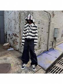 Fall Zip-Up Pullover Hooded Sweatshirt With Multi-Color Design In American Street Hip-Hop Style - Double-Layered Hat With Striped Print - Men's Hooded Sweatshirt