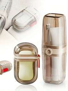 双人旅行洗漱套装，专为情侣设计。内含漱口杯、香皂盒、牙刷架和牙膏盒。可折叠设计节省空间，打开时可用作双杯，合上时可变为储物盒。防水材质防漏防潮，避免洗漱用品潮湿发霉。 - 彩色 - 查看 8