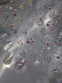 1 pezzo Adesivi per unghie 5D arte di unghie Natale, adesivi per unghie 5D in rilievo dorati lucidi con albero di Natale, cervo, corona e fiocchi di neve, per decorazione unghie fai-da-te di donne e ragazze durante le vacanze invernali