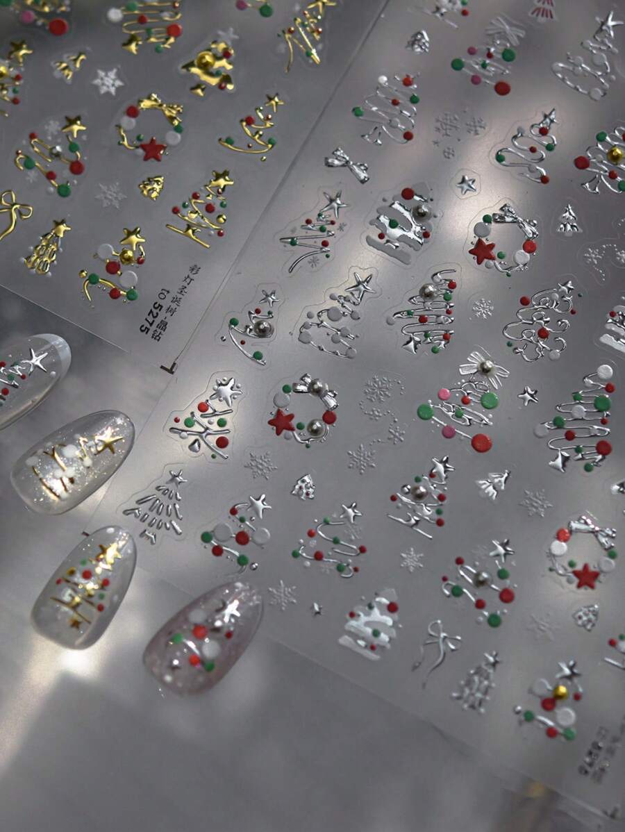 1 pezzo Adesivi per unghie 5D arte di unghie Natale, adesivi per unghie 5D in rilievo dorati lucidi con albero di Natale, cervo, corona e fiocchi di neve, per decorazione unghie fai-da-te di donne e ragazze durante le vacanze invernali