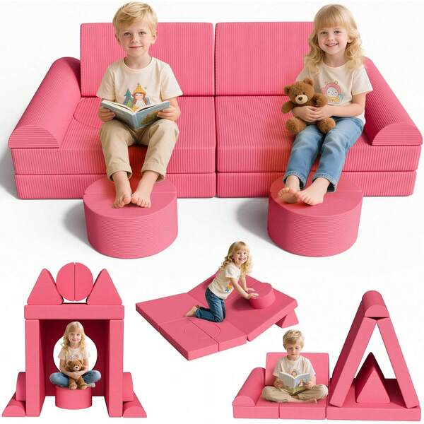 Divano da gioco modulare da 14 pezzi per bambini, divano da gioco in velluto a coste, divano per bambini con mattoncini da costruzione, divano per bambini pieghevole Oeko-TEX, gioco creativo per un angolo accogliente nella cameretta dei bambini
