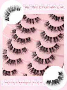 Asiteo 7对装自然凌乱假睫毛，柔软蓬松轻盈，打造自然妆容，透明睫毛梗，可重复使用，适合日常妆容，假睫毛 - 交叉款 - 查看 3