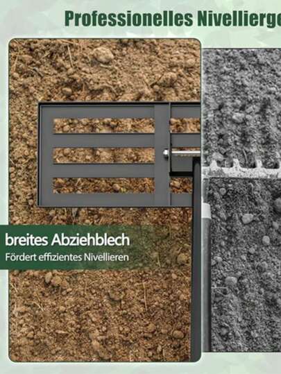 Rasen Nivellierrechen Metall, Rasenrechen mit ergonomischem Griff, Nivellierung von Sand Boden, Rechen Flächenebner Rasenwerkzeug, für Garten Hinterhof Golfplatz, Schwarz (75cm *25cm)