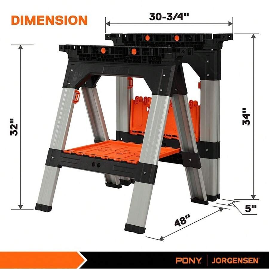 2-Pack Clamping Sawhorses 1200 LBS Load Capacity 30-3/4/12" F Clamps