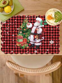 2pcs/4pcs Creative Christmas Party Linen Insulated Mat With Wavy Edge Non-Slip 12*18 Inch Heat Resistant For Christmas Holiday Farmhouse Family Gathering And Party Decoration Placemat