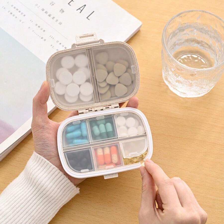 Holi Travel Pill Organizer, 8 Compartments Portable Pill Box, Daily Pill Box For Vitamins, Small Pill Container For Pocket Purse Medication Organizer (Wheat Color) - 小麥色 - 查看 1