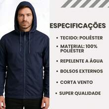 Men's Lightweight Plain Water-Repellent Windbreaker Jacket With Hood - Dark Blue+Plain+P - View 7