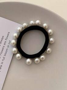 4 件/套 2 英寸黑白仿珍珠发圈，优雅百搭，适合日常佩戴、休闲、派对、通勤、海滩、马尾辫、发髻、洗脸和化妆等发型、时尚配饰、发饰、马尾辫夹、发圈、发绳、弹性发带、居家美容女士配饰礼品、头饰 - 彩色 - 查看 5