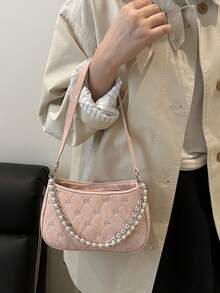 2025 New Pearl Chain Crossbody Bag, Women's Shoulder Bag, Compact Minimalist Commuter Bag, Sweet & Cute Summer Square Bag - Pink - View 7