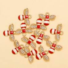10pcs Cute Rhinestone Bee Shaped Zinc Alloy Oil Drip Diy Jewelry Pendant For Earrings, Necklace And Other Accessories