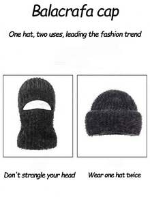 1pc Balaclava Hat With Mask And Neck Warmer, Knitted Winter Hat For Cold Weather, Ear Protection Fall - A - View 7