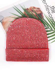 1pc Fully Rhinestone Embellished Versatile Ins Style Autumn/Winter Korean Fashion Bling Bling Beanie Hat, Warm Ear Protection, Suitable For Daily Wear And Parties, Unisex