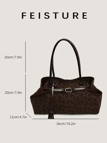 1pc Fashion Leopard Print Shoulder Bag, Large Capacity Tote Bag For Daily Commute And Shopping, Strap Decor, Magnetic Closure, Bags For Ladies Fashionable, New Fall Winter Tiger Print Bag For Women - Coffee - View 5