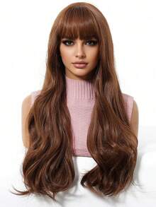 Long Wavy Ombre Brown Mix Blonde Highlight Wigs For Women Synthetic Hair Heat Resistant Ombre Wig For Daily Party Cosplay Use-22Inches - 棕色 - 查看 3