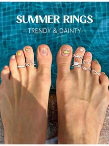 Milacolato Toe Rings And Ankle Bracelets For Women Silver Rose Gold Plated Anklet Toe Rings Cute Layered Anklets Open Tail Rings Adjustable Beach Foot Jewelry For Summer - 彩色 - 查看 4