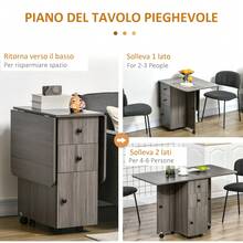 HOMCOM Tavolo a Ribalta per 6 Persone max con 2 Cassetti, Armadietto e Ripiano Posteriore, Tavolo Pieghevole in Truciolato, 120x60x76.5 cm - Grigio - Visualizzare 6