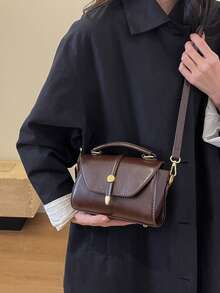 2025 新款绒面革和 PU 皮革迷你方形单肩包，咖啡棕色复古斜挎包，适合日常使用、约会、礼物、购物、钱包、年轻女性、大学生、办公室女士、商务、通勤、户外活动、旅行 - 咖啡 - 查看 5