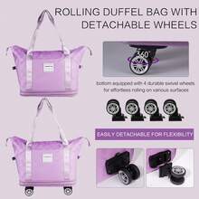 Expandable Rolling Duffle Bag - Large Carry-On With Spinner Wheels, Foldable Weekend Travel Bag, 28-58L Capacity - Màu tím - Xem 3