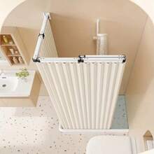 1pc High Quality Foldable Shower Curtain With Hooks And Ties, Invisible Wet And Dry Separation Bathroom Screen, Easy To Store, Adds Modern Aesthetic To Your Home Decor Bathroom Decor