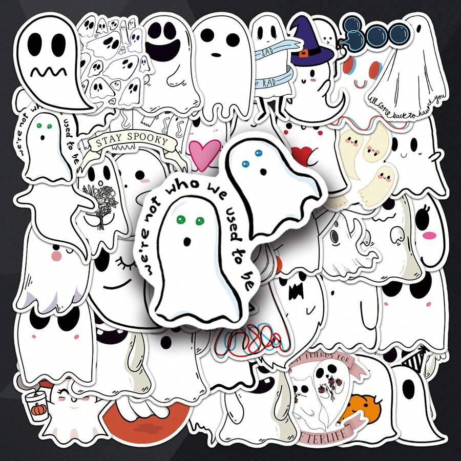 50pcs Cute Ghost Stickers, Creative Graffiti Stickers For Luggage, Skateboard, Tablet, Cartoon Decorative Stickers - Multicolor - View 1