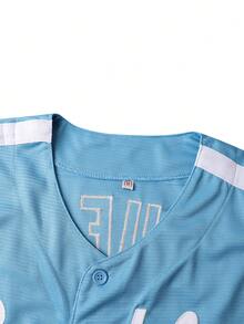 Men's #32 Blue Brooklyn Baseball Jersey - Blue And White Contrast Crew Neck With Alphanumeric Embroidery, Comfortable Athletic Fit With Breathable Mesh Fabric, Suitable For Both Sports And Everyday Wear - 藍色 - 查看 3