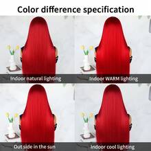 26 Inches Long Straight Red Color Hair Synthetic Lace Front Wigs 13x4 Lace Area Free Part Pre Plucked With Baby Hair Around Natural Hairline Glueless Heat Resistant Fiber Frontal Lace Wig For Fashion Women Girls Party Vacation Show Makeup Use Daily Wear - 紅色 - 查看 8