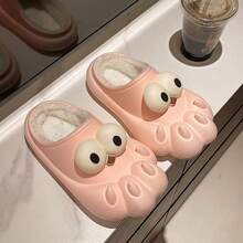2025 New Women's Indoor Big Eyes Waterproof Slippers, Warm Winter Home Wear, Non-Slip Couple Closed Toe Thermal Slippers