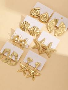 Bộ 6/2 khuyên tai vòng kim loại lớn phóng đại hình học bất đối xứng hình học cổ điển thanh lịch thời trang màu trắng và cà phê, hoa ngọc trai giả, lá phong, giọt nước, hoa tai vòng lớn phóng đại, khuyên tai nhiều kiểu dáng tối giản cá nhân hóa ngọt ngào thích hợp cho phụ nữ, kỳ nghỉ, tiệc tùng, buổi tối, hẹn hò, quà tặng, đeo hàng ngày, trang sức đa năng - Vàng - Xem 10