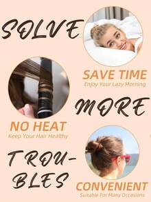 3pcs No-Heat Hair Curler Set, Black, Overnight Curling, Suitable For Long & Medium Hair, Ideal For Salons, Spas, Daily Use, Hair Accessories - Multicolor - View 3