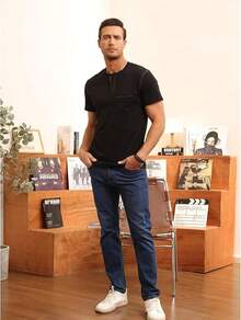 Henley Shirts Slim Fit Button T-Shirthalloween - 黑色 - 查看 5