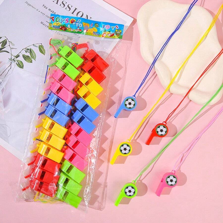 12/24pcs Football Themed Sports Party Set Soccer Whistle Birthday Party Cheer Props Football Referee Whistle - Multicolor - View 1