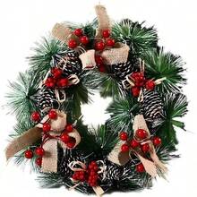 1 pieza Guirnalda artificial de 12 pulgadas con bayas rojas y piñas, decoración de corona de puerta, centro de mesa con velas y accesorios para el hogar en invierno y fiestas navideñas