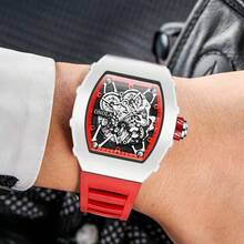 ONOLA Brand Chronograph Quartz Watch For Men Tonneau Dial Sport Waterproof Wristwatch Milk White Silicone Strap Auto Date Watch - Đỏ - Xem 3