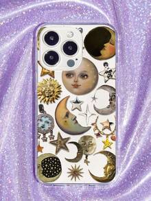 1pc Fashionable Personalized Face, Moon & Star Pattern Full Coverage TPU Phone Case Compatible With IPhone 16/16Pro/16Plus/15/15ProMax/15Pro/11/12/13/14ProMax/12Mini/13Mini/11Pro/11ProMax/12Pro/12ProMax/13Pro/13ProMax/14Pro/14ProMax, Soft Creative High-End Design - Multicolor - View 4