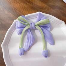 2 件甜美紫色郁金香花丝带发圈和蝴蝶结，可爱蝴蝶结发圈弹性发圈发圈马尾辫夹发饰适合女士和女孩洛丽塔派对公主发夹发饰，马尾辫夹，发圈，弹性发圈，家居美容女士配饰礼品，头饰