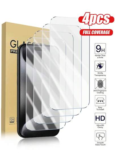 4 件高清钢化玻璃屏幕保护膜，兼容 16/15/14/13/12/11/XR/XS/X/7/8/17/17 Air/17 Pro/17 Pro Max，防碎、防刮、防水钢化玻璃屏幕保护膜，适用于 的双层防碎钢化玻璃屏幕保护膜，9H 硬度，99.99% 高清清晰度，适用于手机壳，兼容 15 屏幕保护膜，手机配件，送给家人和朋友的生日防摔礼物