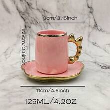 125ml Ceramic Coffee Cup & Saucer Set, Gold Bow Decor, Household Party Gift, Suitable For Drinking Coffee, Tea, Afternoon Tea, Electroplated In Various Colors