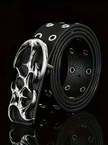 New Y2K Hollow Out PU Leather Punk Style Men's Belt - Gift Or Personal Style Accessory, Casual Retro Luxury Asymmetric Alloy Buckle Unisex Belt, Versatile Autumn/Winter Item, Suitable For Teenagers, Young Men, Casual, Outdoor, Sports, Vacation, Graduation Gift, Birthday Gift, Daily Wear - Black - View 11