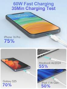 USB C To Type C Charger Cable,[3FT/6FT/10FT] Long Type C Fast Charging Data Cable,USB-C Power Cord Compatible With IPhone 16 15 Pro Plus Pro Max,Compatible With Samsung Galaxy S25 S24 S23 S22, Pro/Air And More,Phone Charger Cable Nan Compatible With IPhone 16, 16 Pro Max, 15, 15 Plus, 15 Pro, 15 Pro Max,Compatible With Redmi, Compatible With OnePlus - White - View 2
