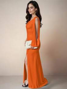 Women Long Dresses - Orange - View 2
