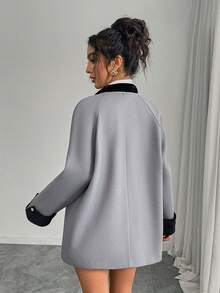 Palton elegant pentru damă, tip damă tip damă (cu guler cu fundă) - Serie de toamnă/iarnă, ideal pentru Ziua Îndrăgostiților