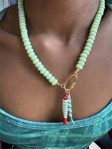 Dây chuyền mặt xương cá sọc thép không gỉ nhiều màu, dây chuyền hạt thủ công nhiều mặt, phụ kiện đa năng cho kỳ nghỉ và quà tặng - vòng cổ - Xem 2