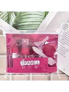 1件/7件旅行装旅行瓶套装，可重复灌装，包含洗漱包、空液体容器、防漏液体分装瓶、旅行化妆包、面霜罐，旅行必备，飞机旅行配件，旅行瓶套装，防漏便携式洗漱容器套装，透明PP材质航空尺寸化妆品容器，适用于乳液、洗发水、面霜、香皂等，带收纳袋，旅行必备瓶套装，带按压式乳液瓶