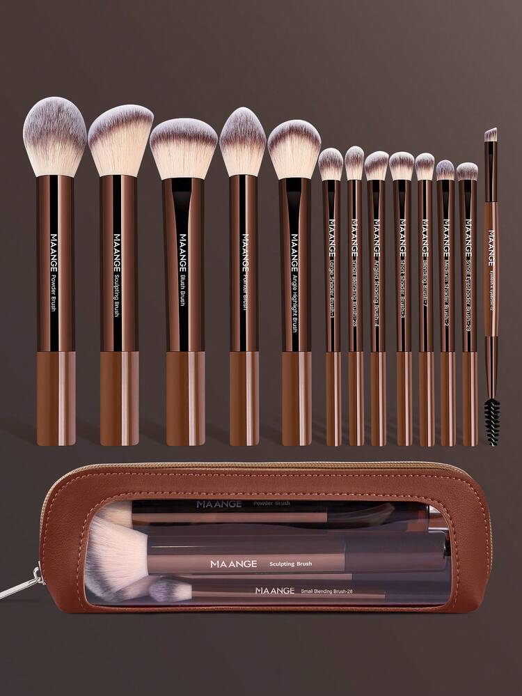 MAANGE Set de 13/14/16/17/20/22 piezas de brochas de maquillaje profesionales suaves de tubo de aluminio, que incluye brocha de base, brocha de sombra de ojos, brocha de cejas, brocha de mezcla, brocha de iluminador, brocha de corrector, adecuado para polvos, líquidos y cremas cosméticas, ideal para uso diario y viajes, gran set de accesorios de maquillaje para regalo, obsequios, brochas de maquillaje profesionales, set de maquillaje completo - Marrón - Añade 1