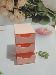 1 pieza Caja de almacenamiento de escritorio mini con 3 compartimentos, organizador de joyería, lápiz labial y cosméticos, caja de almacenamiento de cajones de 3 capas simple, caja de almacenamiento de sobremesa