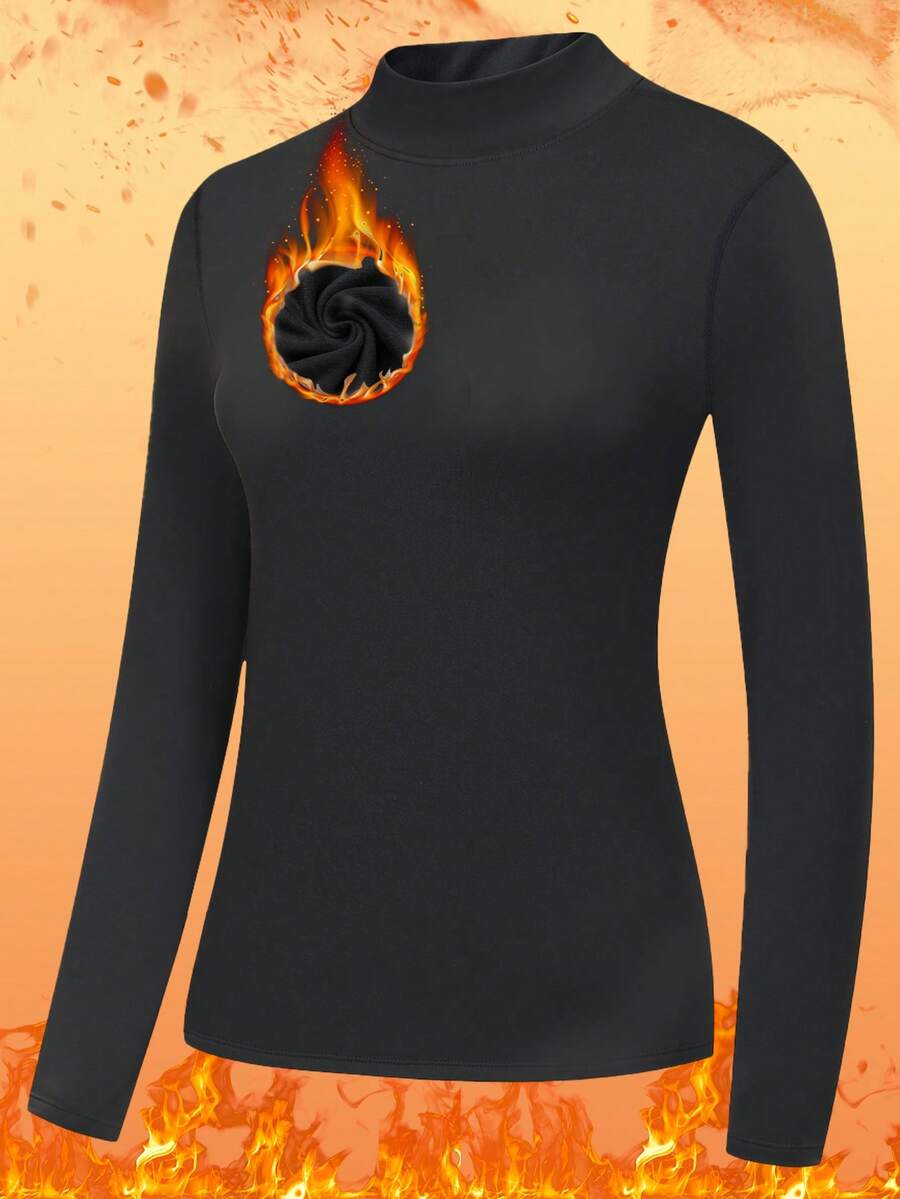 1 件 - 女士黑色高领保暖上衣 | 保暖内衬，温暖舒适 | 修身打底衫，适合秋冬季居家休闲和户外叠穿，保暖 - 黑色 - 查看 1