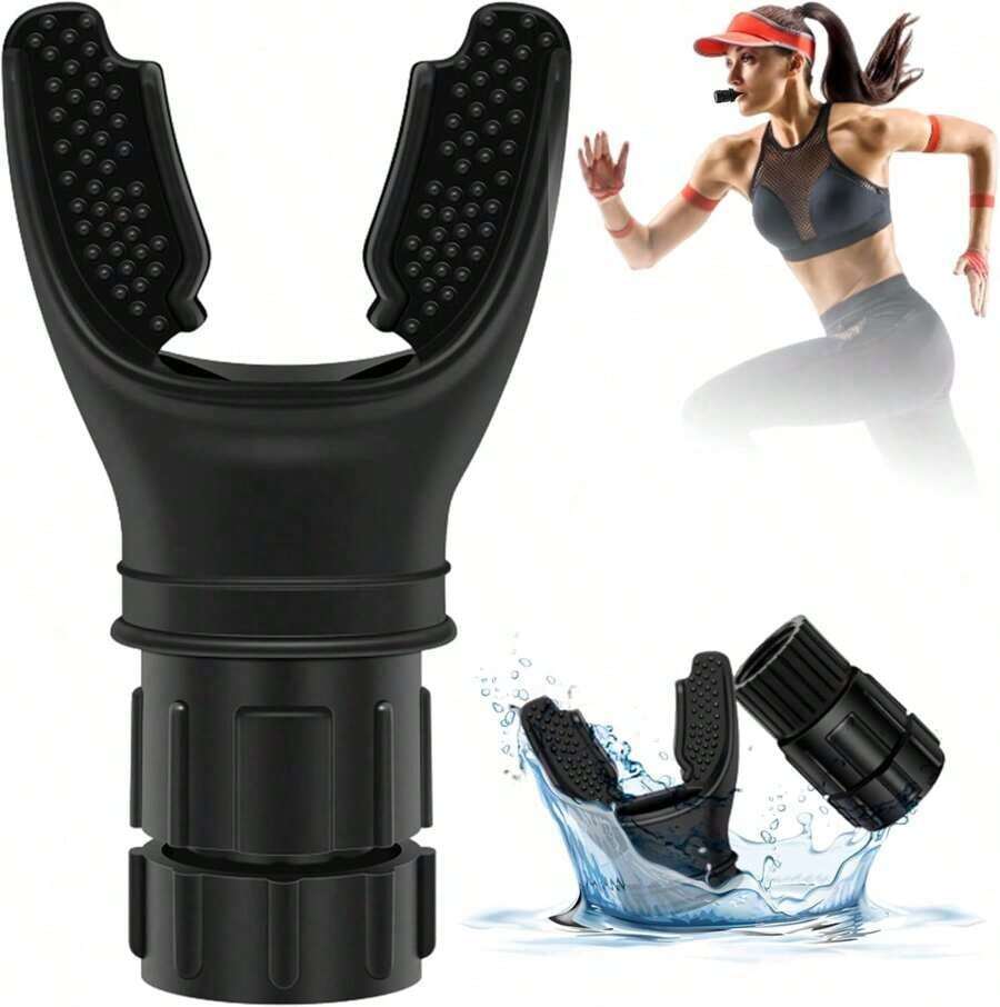 Portable Breathing Trainer With Pure Silicone Adjustable Oxy-Fit Breathe Trainer, Adjustable Muscle Trainer With Soft Silicone For Strengthen Breathing Exercise, Easy To Clean And Use - màu đen - Xem 1